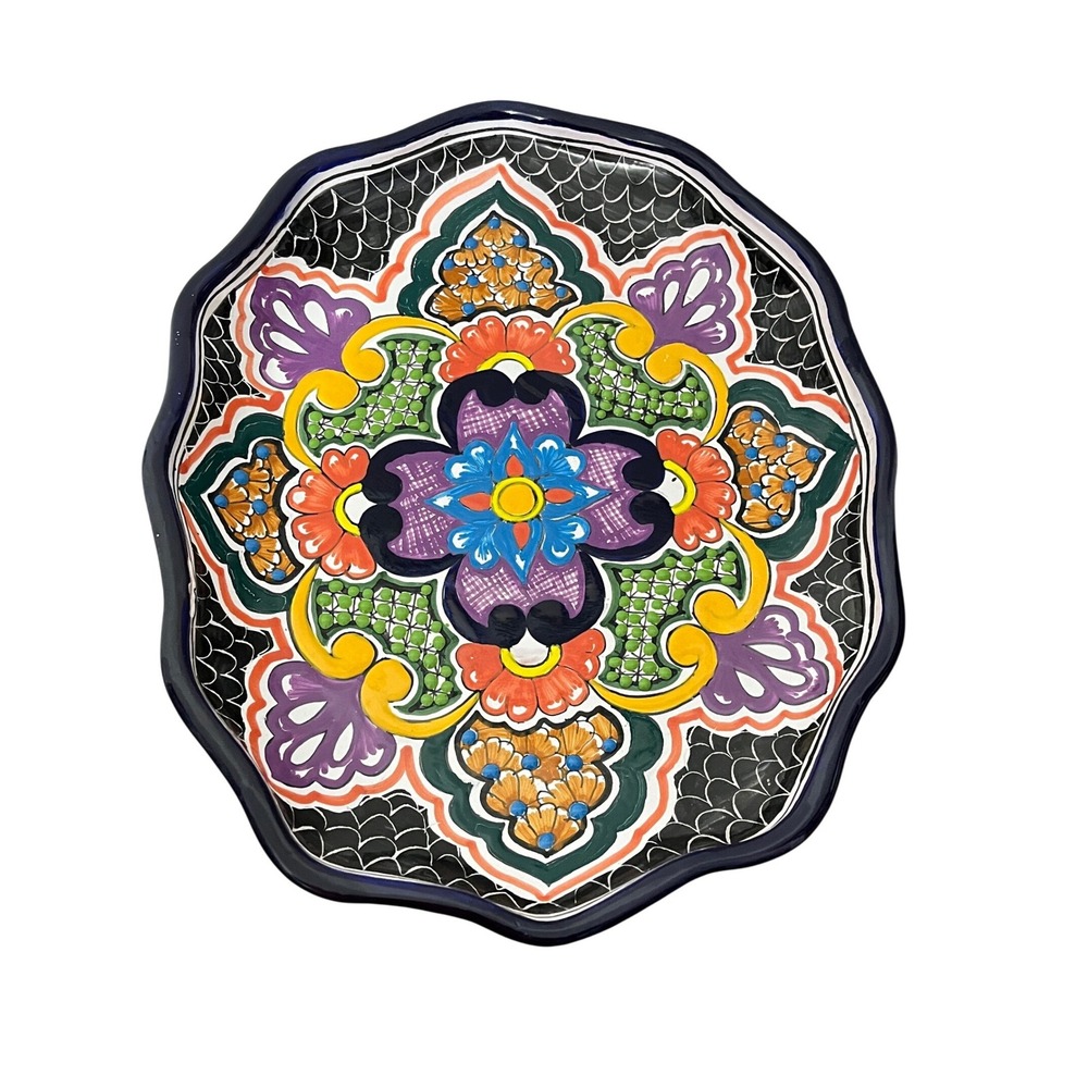 Casa Juquila Talavera Serving Platter  Multi Vintage Hand Painted Bowl